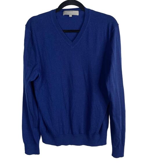 Neiman Marcus Mens Medium M Cobalt Blue Cashmere V Neck Pullover Sweater Knit - Picture 1 of 7